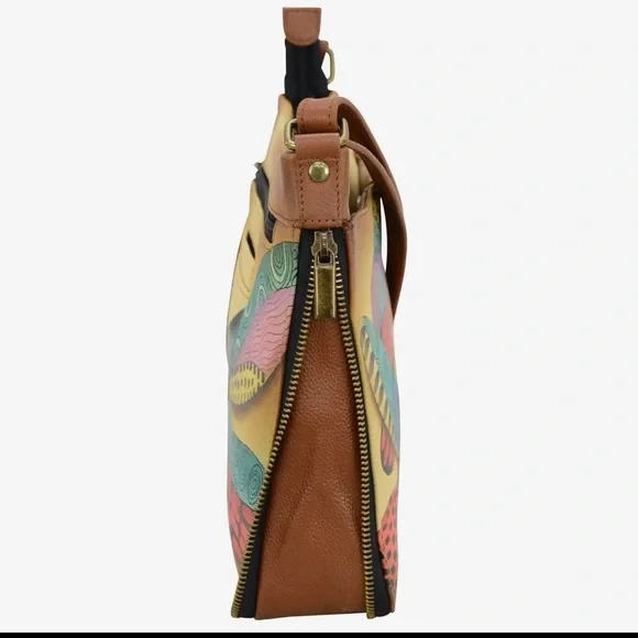 Anuschka Colorful Dragonfly Design Women's Bag Expandable Crossbody NWT - Picture 3 of 5